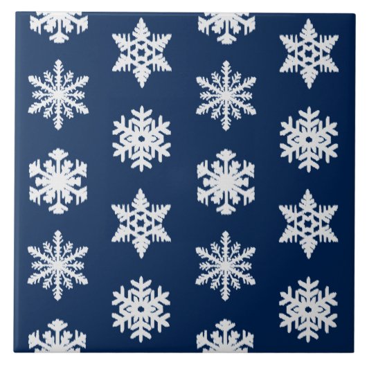 Ikat Snowflakes - White en Dark Navy Blue Tegeltje (Voorkant)