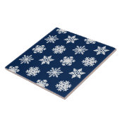 Ikat Snowflakes - White en Dark Navy Blue Tegeltje (Zijkant)