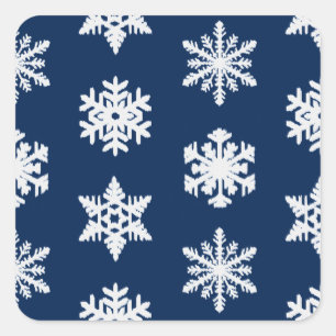 Ikat Snowflakes - White en Dark Navy Blue Vierkante Sticker