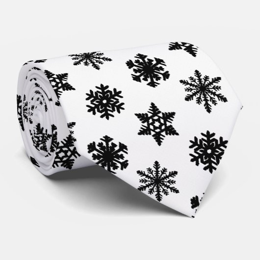 Ikat Snowflakes - wit en zwart Stropdas (Opgerold)