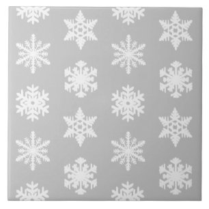 Ikat Snowflakes - Zilver grijs en wit Tegeltje
