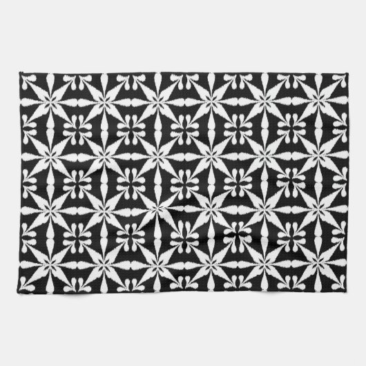 Ikat Star Pattern, Black and White Theedoek (Horizontaal)