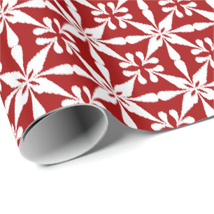 Ikat Star Pattern - Donkerrood en wit Cadeaupapier