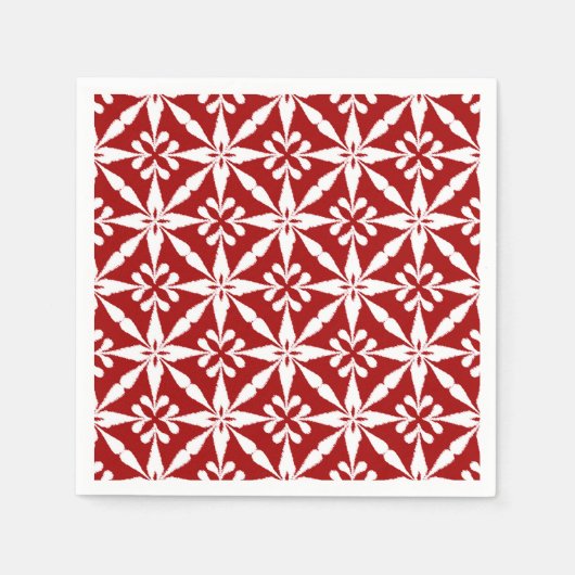 Ikat Star Pattern - Donkerrood en wit Servetten (Voorkant)