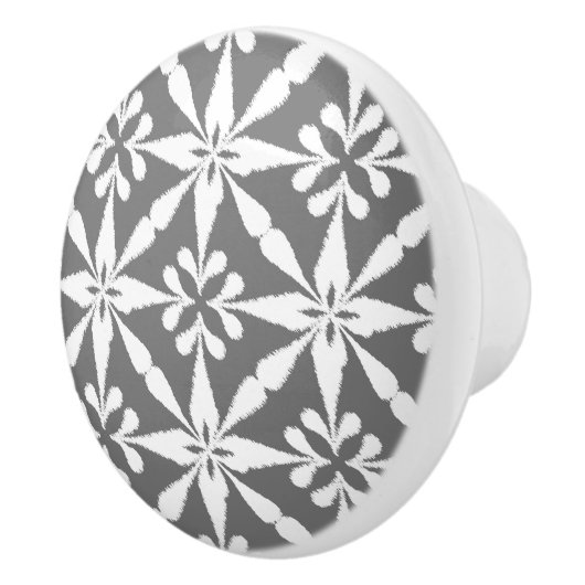 Ikat Star Pattern - Grijs / Grijs en Wit Keramische Knop (Rechts)