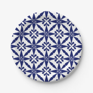 Ikat Star Pattern - Navy Blue en White Papieren Bordje