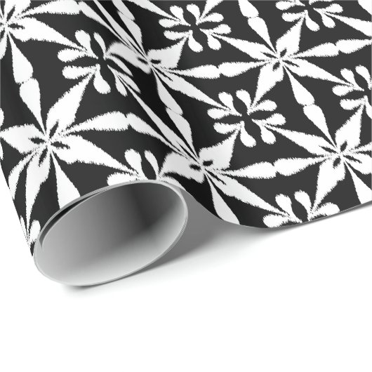 Ikat Star Pattern - Zwart-wit Cadeaupapier (Rol Hoek)