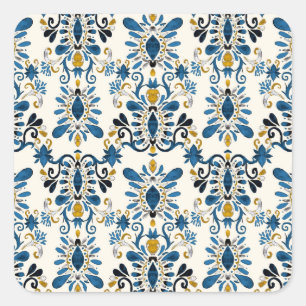 Ikat stropdas-kleurstof, tribale waterverf vierkante sticker