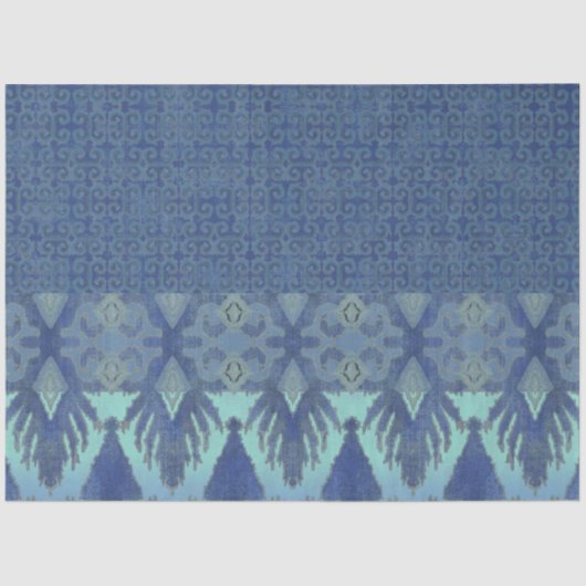 IKAT Tribal Pattern Navy Turquoise Blue Decoupage Tissuepapier (Voorkant)