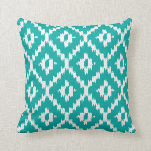 Ikatpatroon - Turquoise en white Kussen