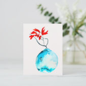 Ikebana blauw vaas waterverf kunst briefkaart (Staand voorkant)