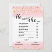 Il a dit qu'elle a dit Pink Bridal Game Invitation (Devant)