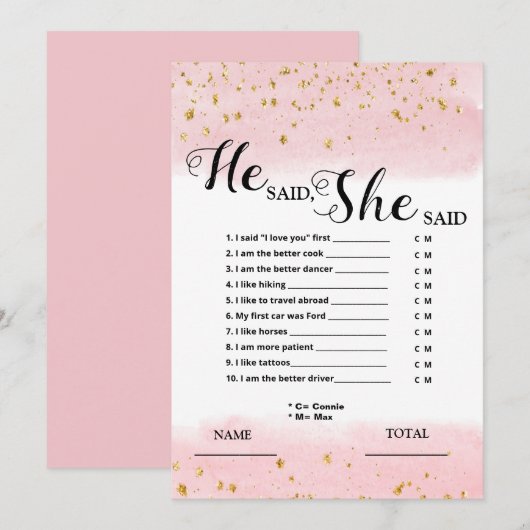 Il a dit qu'elle a dit Pink Bridal Game Invitation (Devant / Derrière)