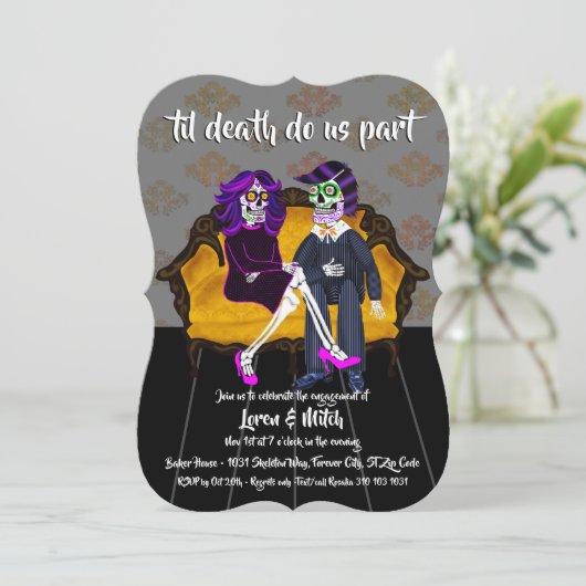 Il Death Do us Part Sugar Skulls Verlovingsfeest Kaart (Staand voorkant)