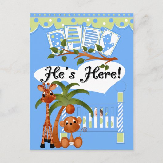 Il est ici C'est un garçon Cartes d'arrivée et Car (Devant)