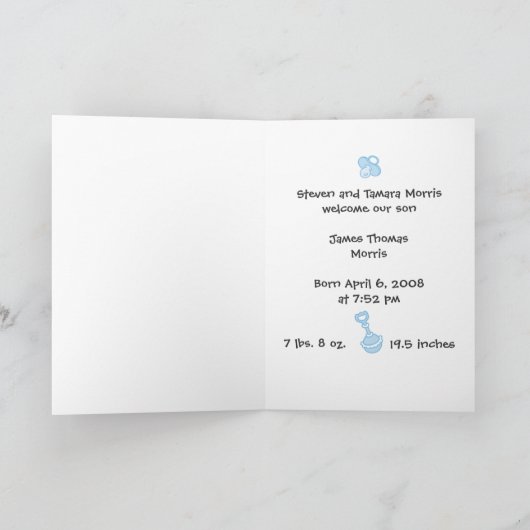 "il est là !" Faire-part de naissance bébé garçon (Intérieur)