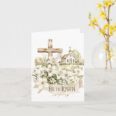 Il est ressuscité | Croix avec la carte de Pâques (Fleur jaune)