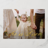 Il est Risen Gold Foil Script Photo Carte Pâques (Recto)