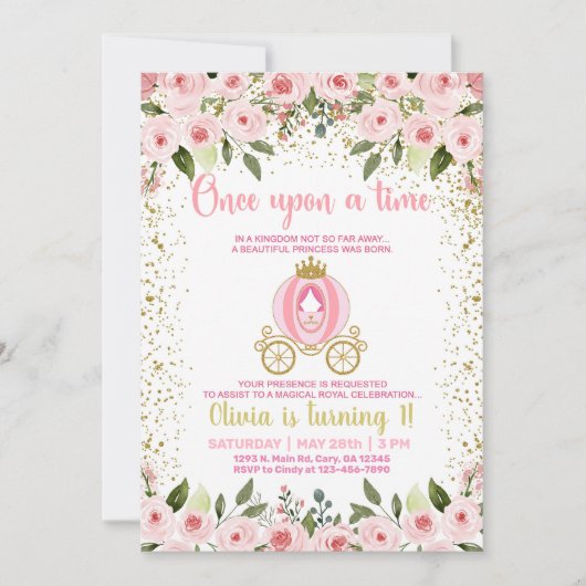 Il était une fois princesse fille invitation anniv (Devant)