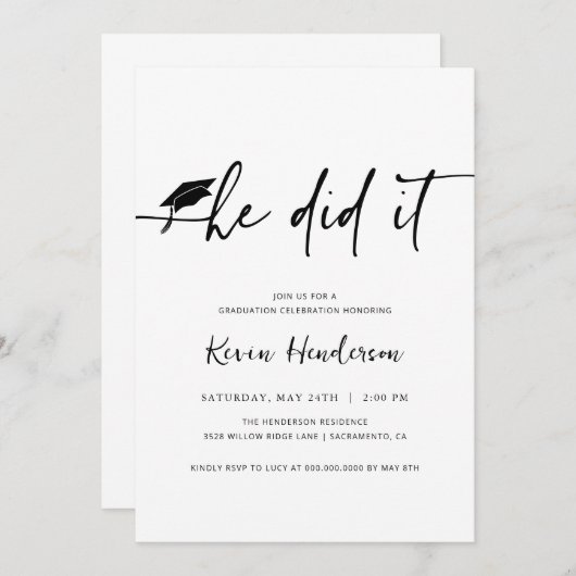 Il L'A Fait Graduation Invitation (Devant / Derrière)