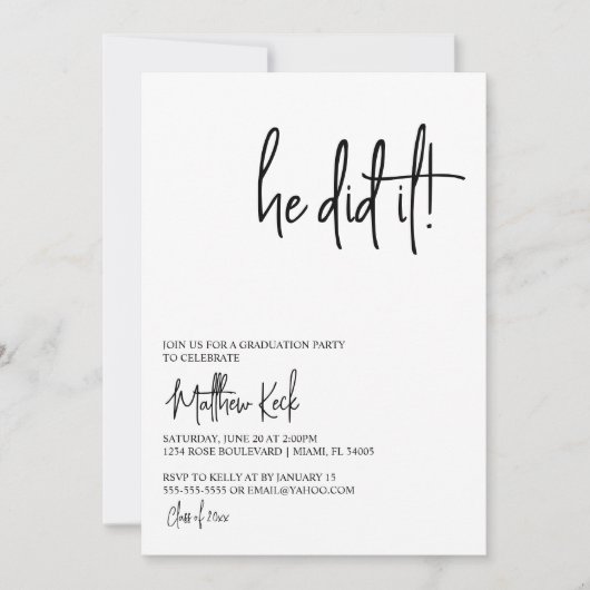 Il L'A Fait Moderne Graduation Party Invitation (Devant)