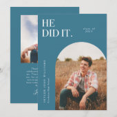 Il L'A Fait Neon Bleu Arc Faire-part Graduation (Devant / Derrière)