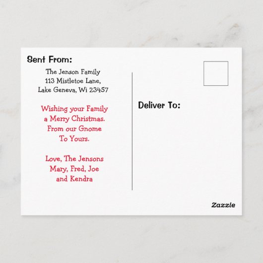 Il n'y a pas d'endroit comme Gnome, carte de Noël (Dos)