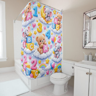 Il y a un éléphant Nombres ABC rideau de douche do