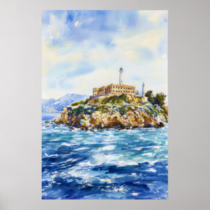 Île d'Alcatraz Affiche Aquarelle Aquarelle