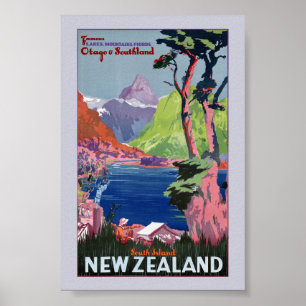 Île du Sud Nouvelle-Zélande Affiche Vintage Restau