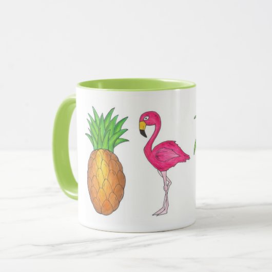 Île tropicale Ananas Flamant rose Palm Tree Mug (Devant gauche)