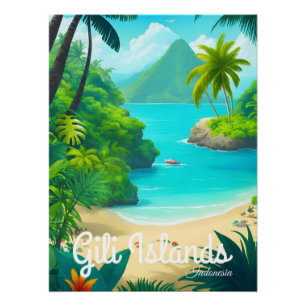 Îles Gili Indonésie Affiche de voyage de plage