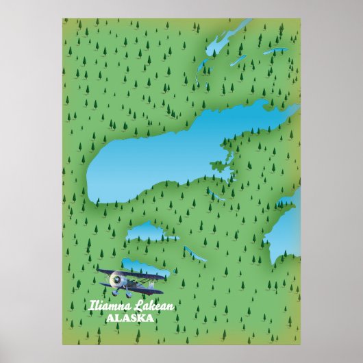 Iliamna Lake Alaska-kaart Poster (Voorkant)
