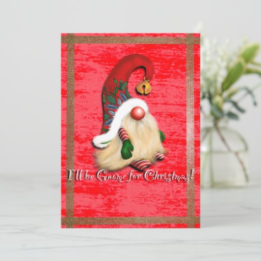 I'll Be Gnome for Christmas Flat Holiday Card Feestdagenkaart (Staand voorkant)