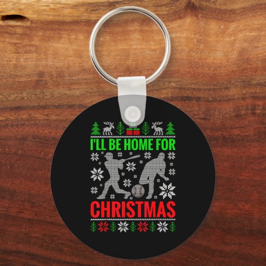 I'll Be Home For Christmas Baseball Funny Xmas Sleutelhanger (Voorkant)