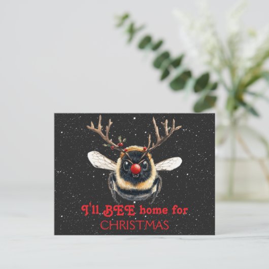 I'll BEE Home for Christmas Reindeer Bee Briefkaart (Staand voorkant)