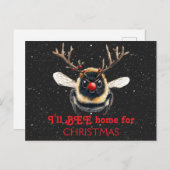 I'll BEE Home for Christmas Reindeer Bee Briefkaart (Voorkant / Achterkant)