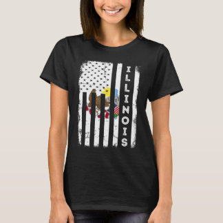 Illinois American Flag Home State of Illinois Flag T-shirt
