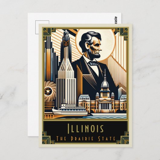 Illinois | Art. Deco Briefkaart (Voorkant / Achterkant)
