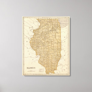 Illinois Atlas Map Canvas Afdruk