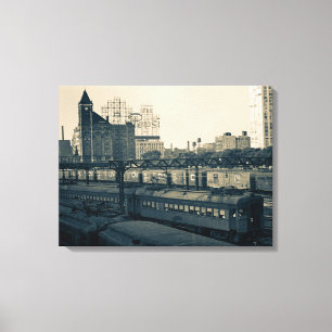 Illinois Central Railroad Building Chicago Vintage Canvas Afdruk