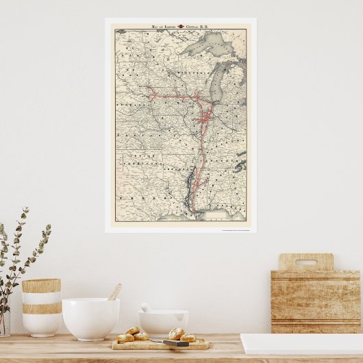 Illinois Central Railroad Map 1892 Poster (Keuken)