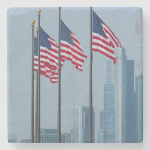 Illinois, Chicago. Navy Pier, Amerikaanse vlaggen  Stenen Onderzetter