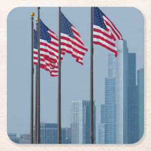 Illinois, Chicago. Navy Pier, Amerikaanse vlaggen Vierkante Kartonnen Onderzetter