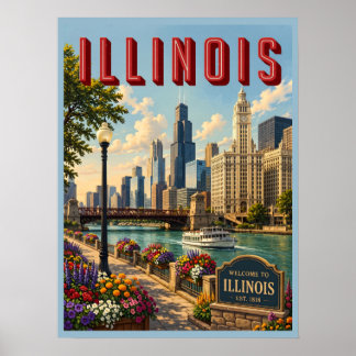 Illinois Chicago-rivier Poster