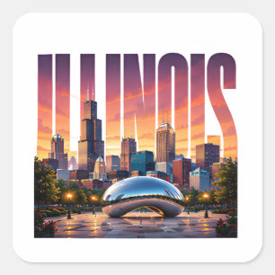 Illinois Chicago Silhouette Meer Voorzien Stad Avo Vierkante Sticker