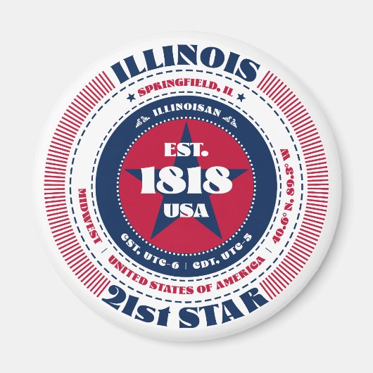 Illinois Cirkel Typografie Souvenir Magneet (Voorkant)