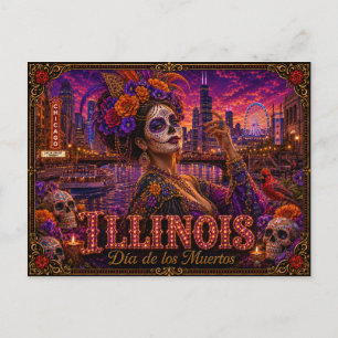 Illinois Día de los Muertos Retro Briefkaart