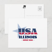 Illinois en carte postale rouge, blanche et bleue (Devant / Derrière)