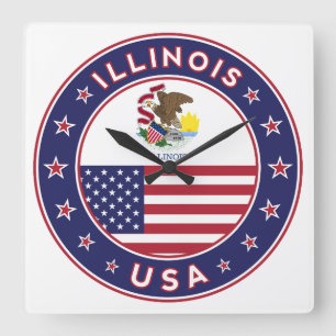 Illinois, Illinois t-shirt, Illinois sticker; Vierkante Klok